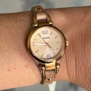 New Fossil Genuine Leather Women’s Watch Rose Gold and Tan ES3262 Vintage
